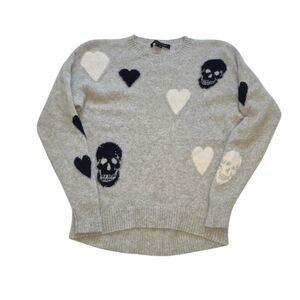 Gray Sweater with Skull and Heart Design